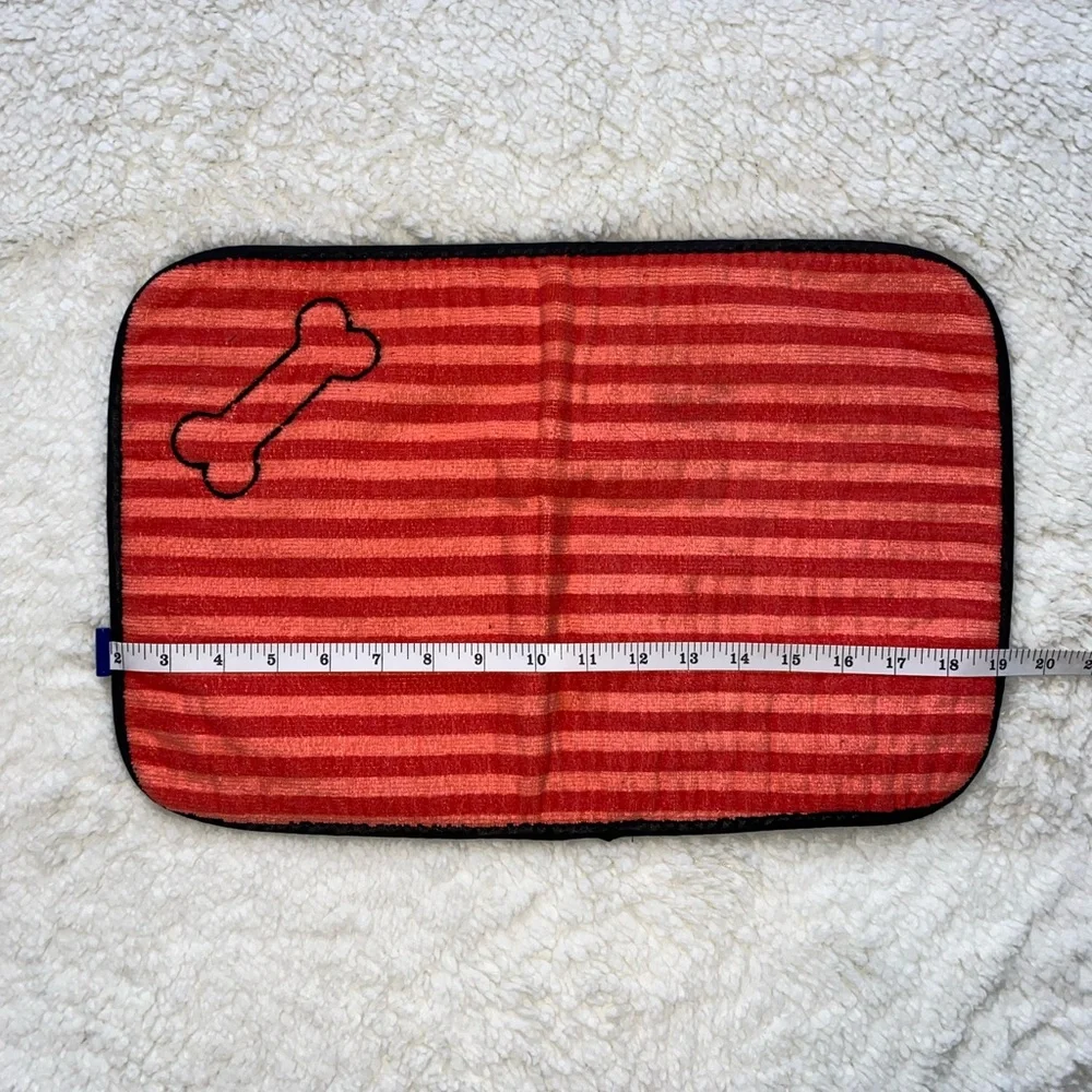 Striped Red Dog Mat with Bone Design